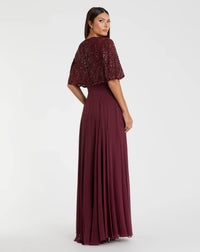 Beaded Overlay A-Line Gown - Red