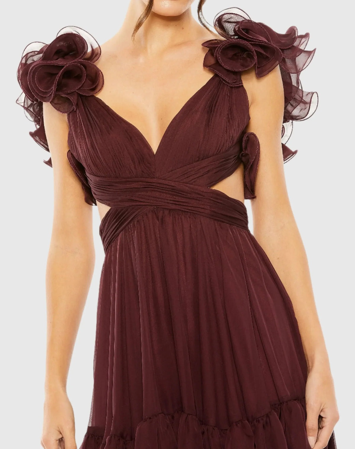 Ruffle Cut-Out Midi Dress - Brown