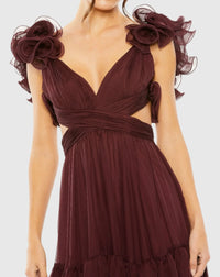 Ruffle Cut-Out Midi Dress - Brown