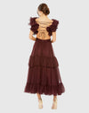Ruffle Cut-Out Midi Dress - Brown