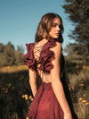 Ruffle Cut-Out Midi Dress - Brown