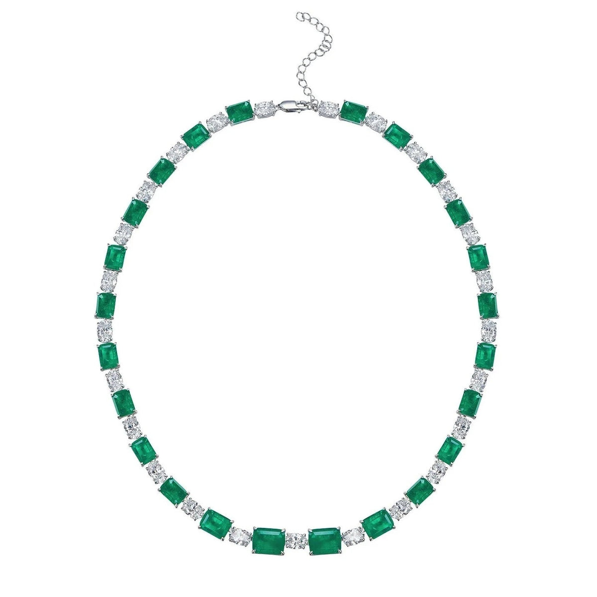 Emerald Green & Diamond Riviere Necklace margalit rings