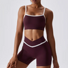 Give your off-duty wardrobe a new lease of life with this monochrome gym crop top and shorts set. This cropped cami top with hidden padding is brought to you in a monochrome grey and white style with white piping straps and a seamless design. This gym fit set is everything you need for your everyday errands, pilates or for your gym session.  Suitable for yoga, exercise, fitness, running, any type of workout, or everyday use. this sportswear set is soft, comfortable and flattering red