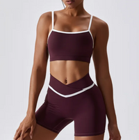 Give your off-duty wardrobe a new lease of life with this monochrome gym crop top and shorts set. This cropped cami top with hidden padding is brought to you in a monochrome grey and white style with white piping straps and a seamless design. This gym fit set is everything you need for your everyday errands, pilates or for your gym session.  Suitable for yoga, exercise, fitness, running, any type of workout, or everyday use. this sportswear set is soft, comfortable and flattering red