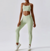 White V Front Leggings & Backless Strappy Cropped Seamless Gym Set