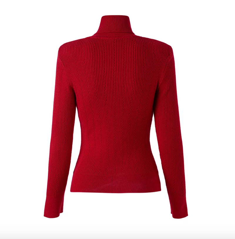 Button detail rollneck long sleeve sweater -Red