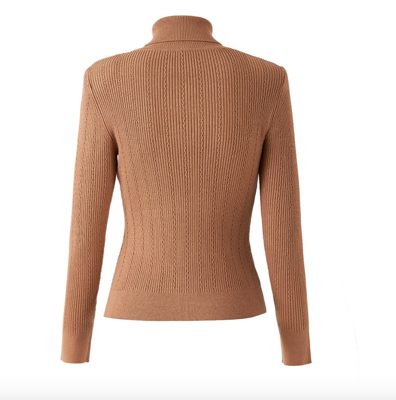 Button detail rollneck long sleeve sweater -Camel