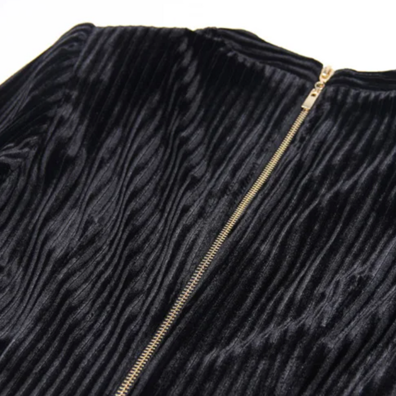 Velvet button detail midi dress - Black