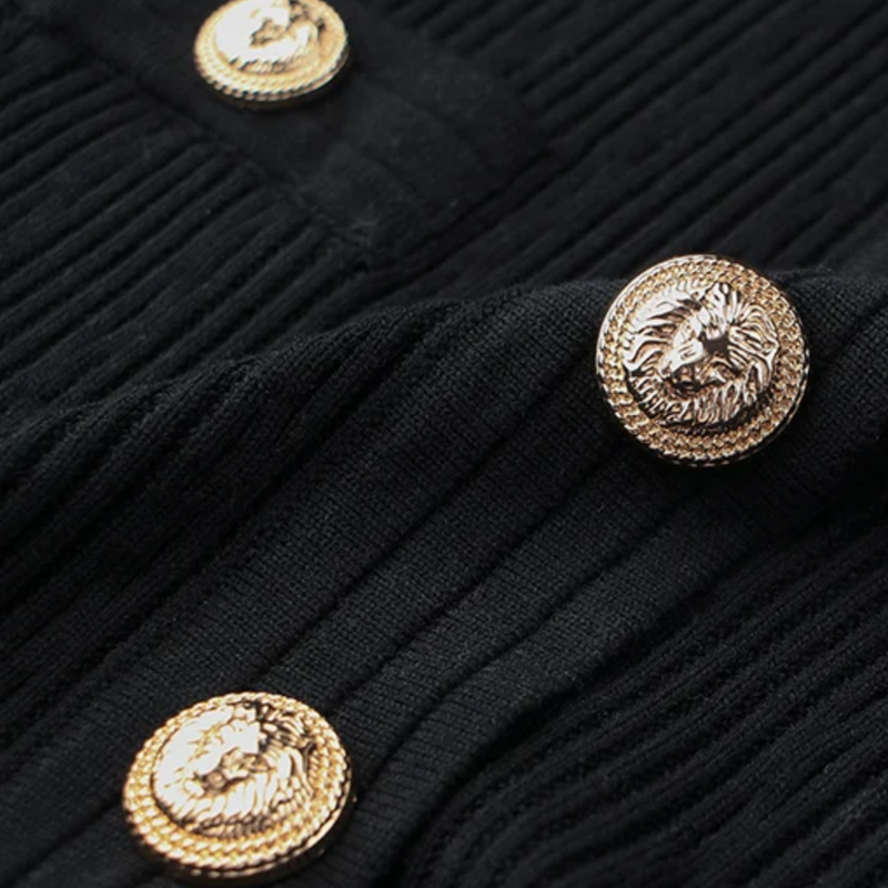 Long sleeve button detail mini dress - Black