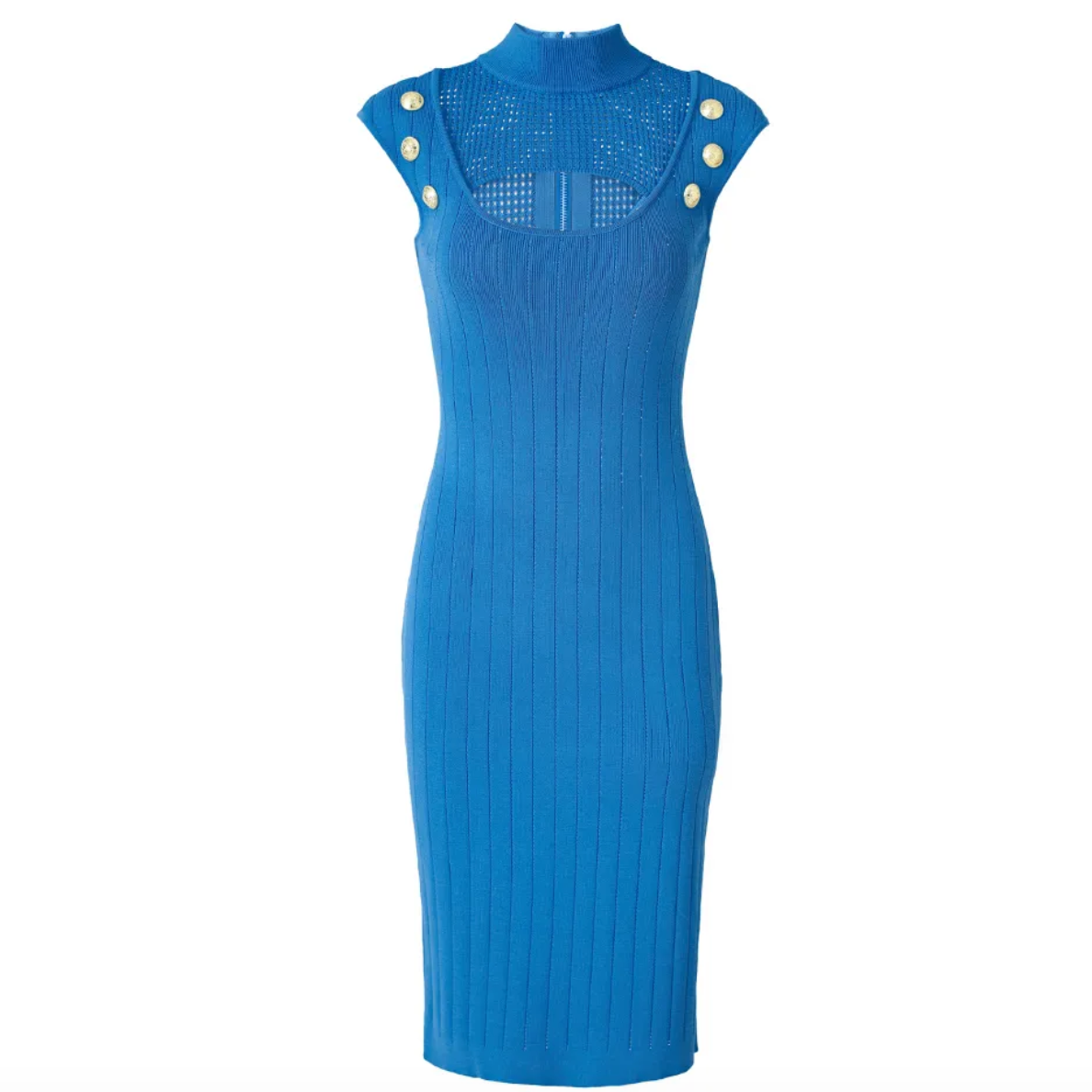 The Natalynska KRASOTKA button detailed short sleeved midi dress in blue or white. balmain inspired dress blue 