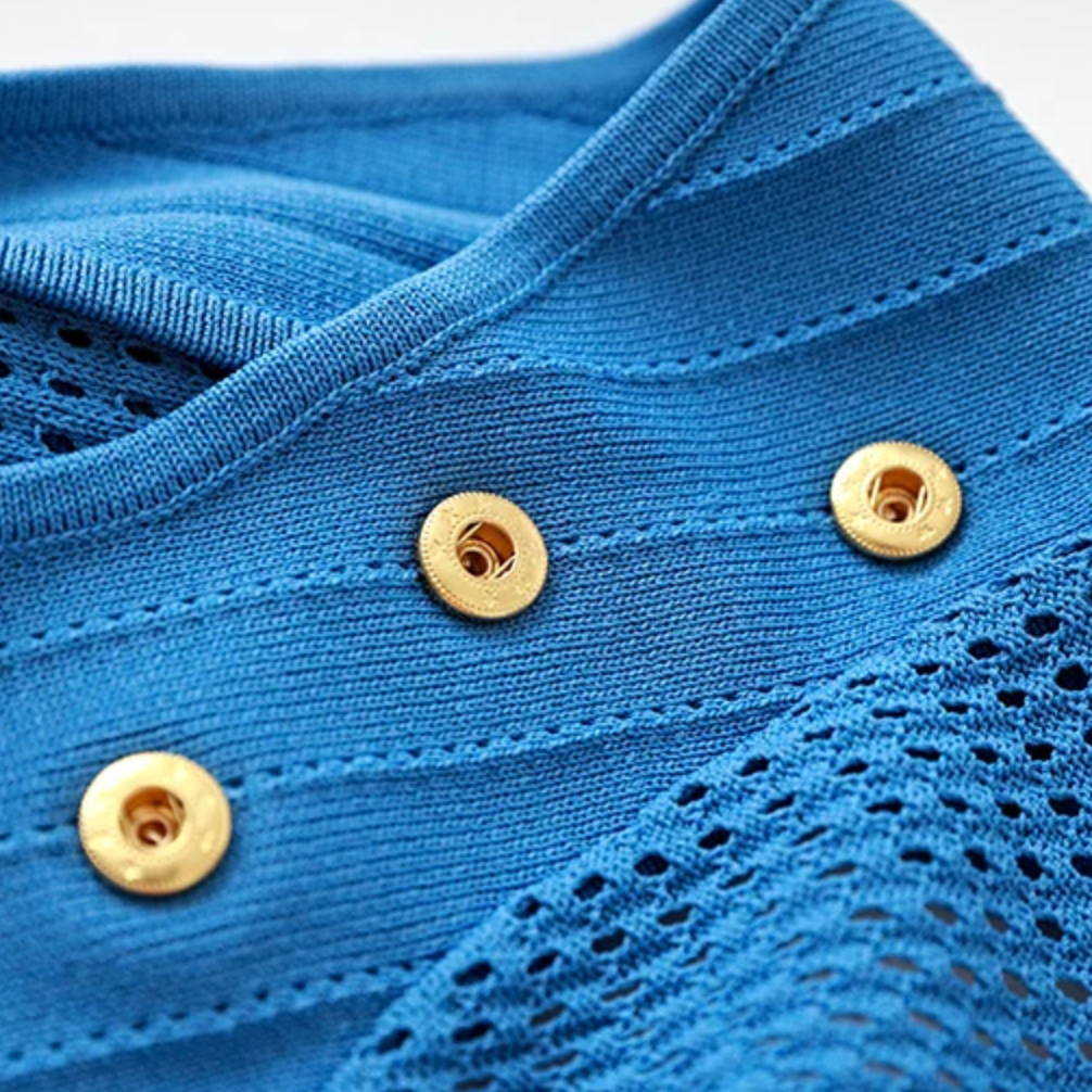 Cap sleeved high-neck button detail midi dress - Blue