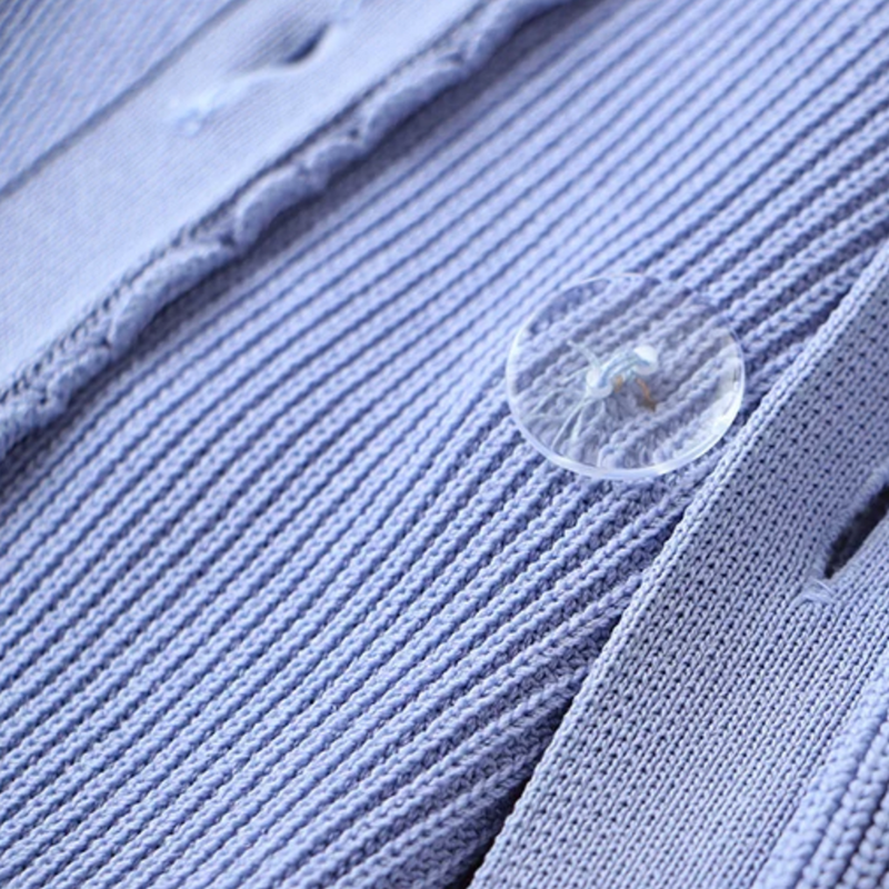 Long sleeve ribbed knit button detail mini dress - Lilac
