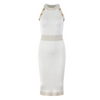 Sleeveless button detail lurex midi dress - White
