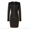 balmain inspired evening dress The Natalynska Zorba dress is a stunning long sleeve, bodycon, sexy fit mini dress with stripes and gold button detailing back