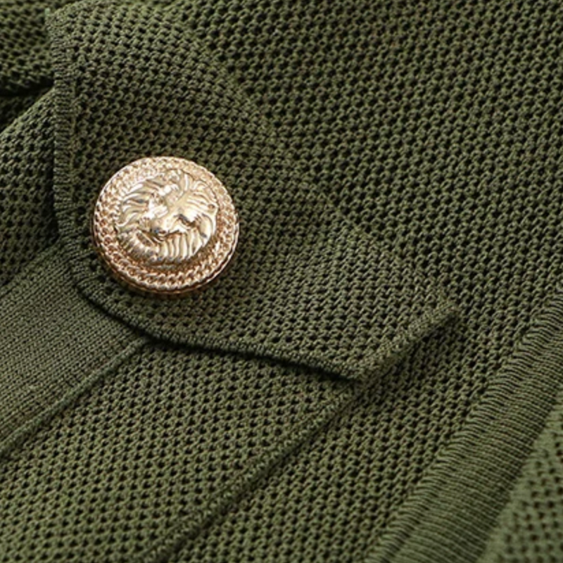 Short sleeve V front gold button detail mini dress - Khaki