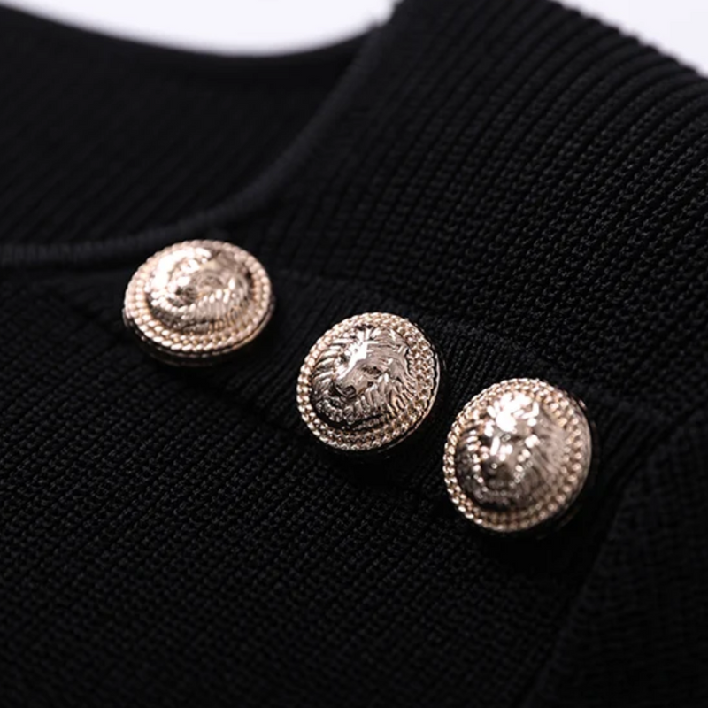 Long sleeve button detail stripe dress - Monochrome