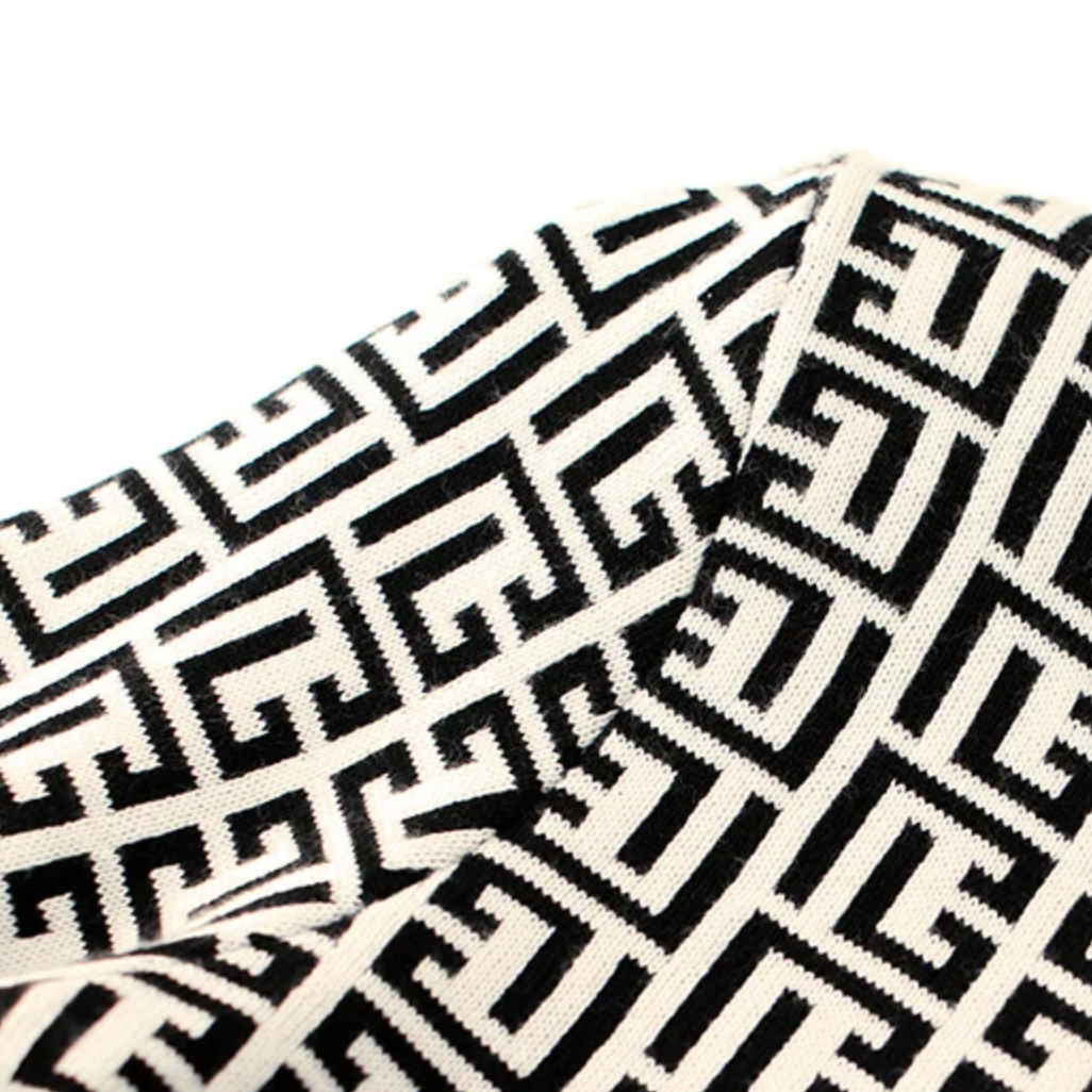 Long sleeve geometric print mini dress - Monochrome