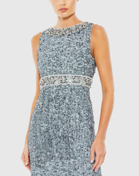 Blue Sleeveless Sequin Column Gown - Close Up