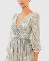 Sequin Wrap Over 3/4 Sleeve Gown - Midnight