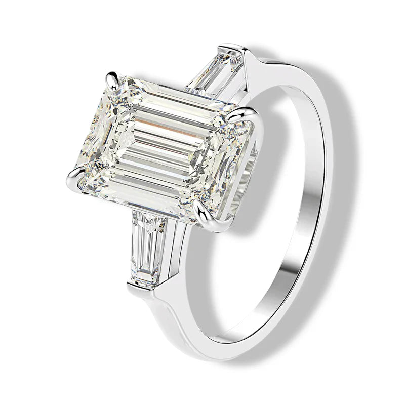 Emerald Cut, Engagement Ring, 5 Carats, Sterling Silver, 5 Carats, Lab Made