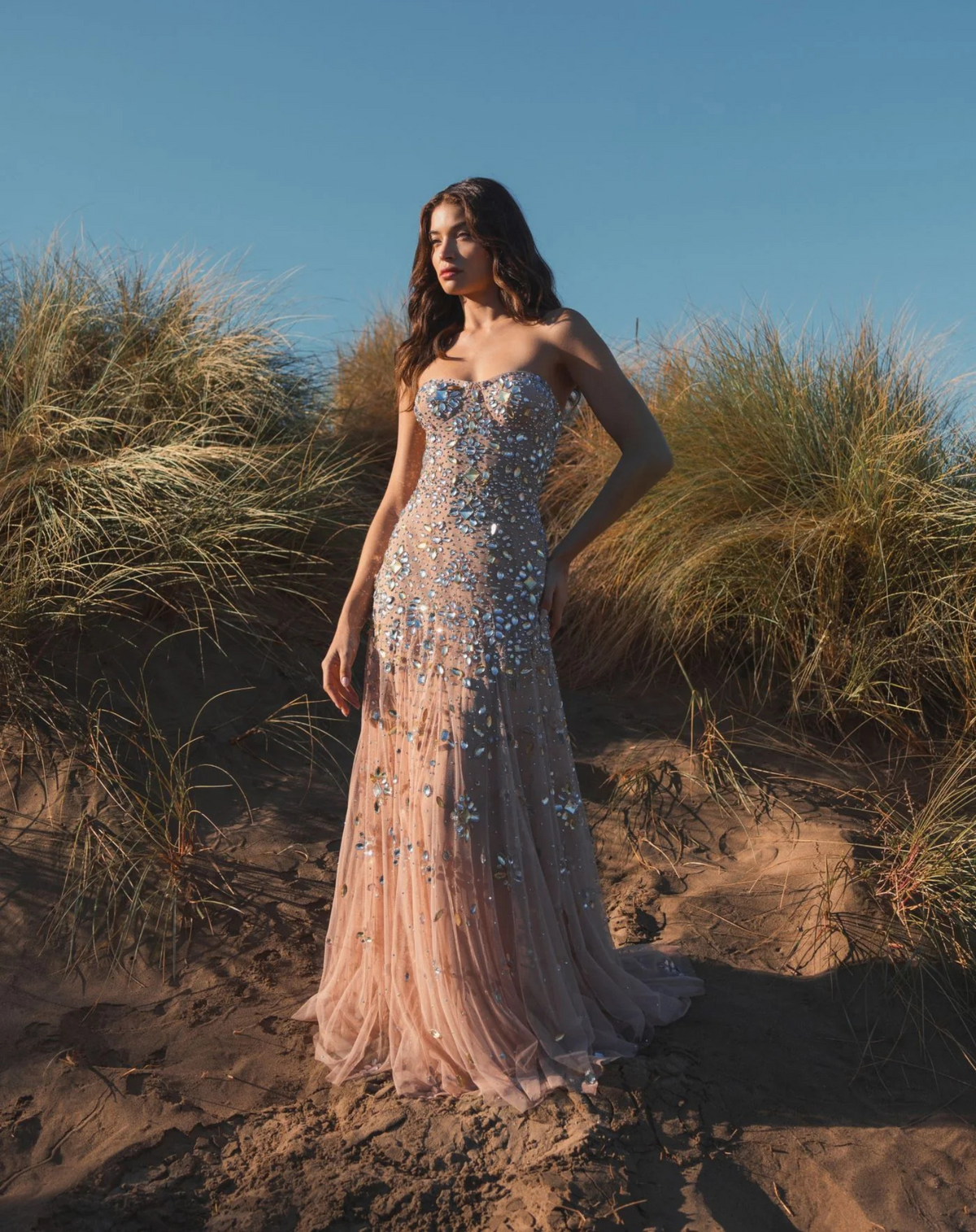 Mac Duggal Pink Strapless Sweetheart Embellished Net Gown #10100