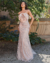 Mac Duggal Pink Strapless Beaded Applique Mermaid Gown With Flower Pink #21036
