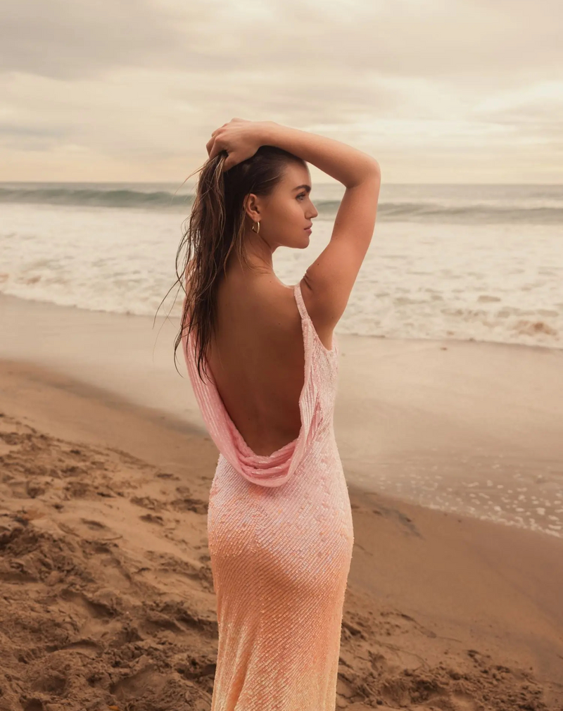 Mac Duggal, Rainbow ombre sequin cami front gown - Pink #5763