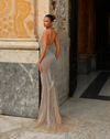 Chic & Holland Dresses - Silver Nude Plunge Embellished Bodycon Dress AR330451B