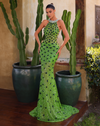 Chic & Holland Dresses - Collared Animal Print Mermaid Gown - Leaf Green AR330474B