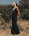 Beaded Scoop Neck Jersey Gown With 3D Flower - Black
