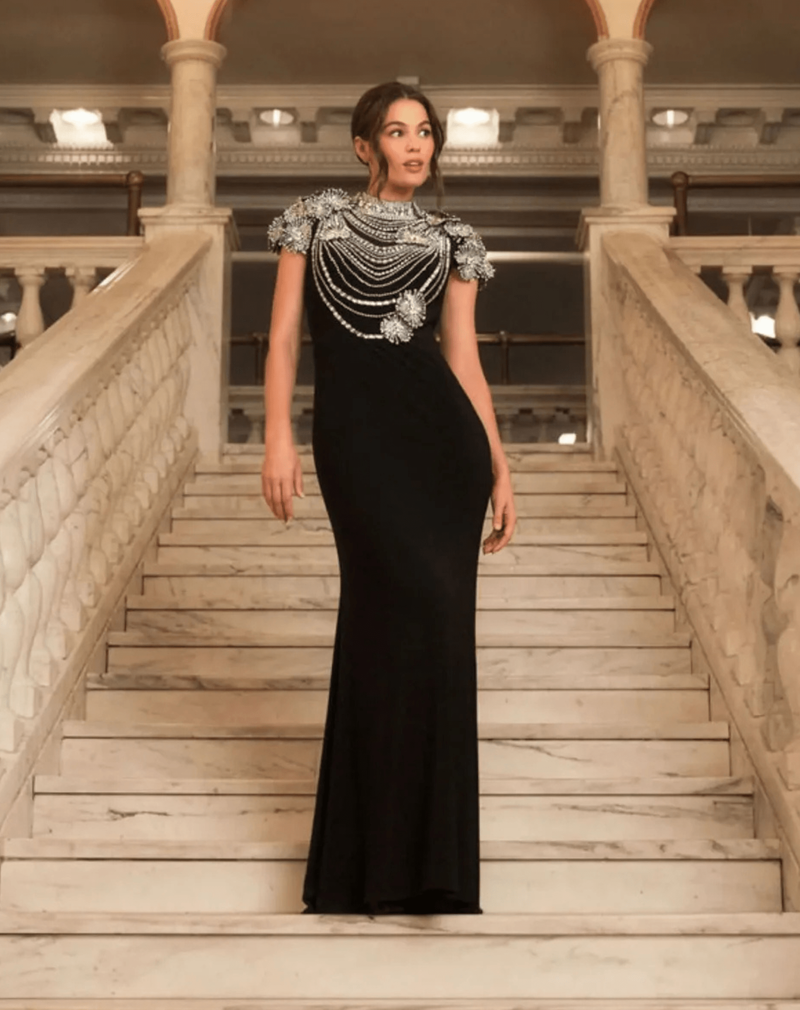 High Neck Embellished Column Gown