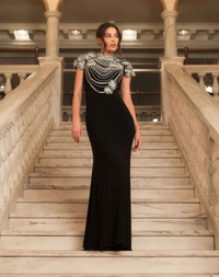 Mac Duggal #42055 High Neck Embellished Column Gown - Black