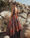 Mac Duggal Wine Red Ruffle Shoulder V-Neck Printed Chiffon Gown #68947 