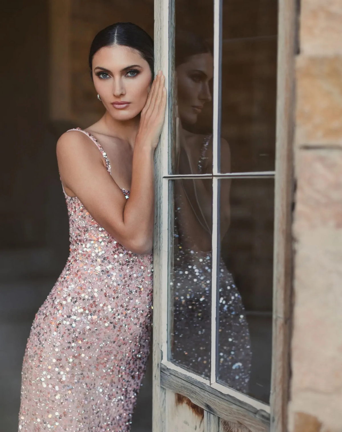 Mac Duggal, Sequin low back thin strap sequin gown - Pink #10705 
