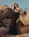 Mac Duggal Blue Crepe Strapless Gown With 3D Rhinestone Flower #11855 Black