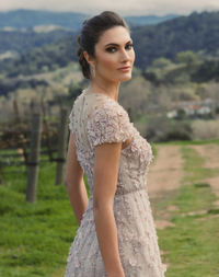 Embellished Lace Illusion Neck A-Line Gown - Pink