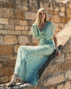 Mac Duggal #5640 Draped Sleeve V Neck Gown - Seafoam Green sequin