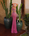 Asymmetric Cut Out Bodycon Gown - Hot Pink