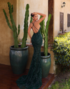 Plunge Forest Green Crystal Gown - Emerald