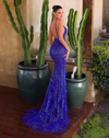 Plunge Forest Green Crystal Gown - Royal Blue