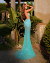 Shimmering Plunge Siren Mermaid Gown - Aqua