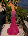 Shimmering Plunge Mermaid Gown - Fuschia