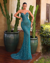 Chic & Holland Dresses - Strapless Plunge Mermaid Gown - Teal #AR330458B