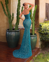 Strapless Plunge Mermaid Gown - Teal