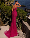 Plunge Bustier Mermaid Gown - Fuschia