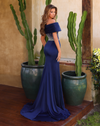 Bardot Sleeve Bustier Gown - Royal Blue