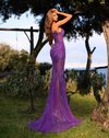 Sleeveless Bustier Sheer Gown - Light Purple