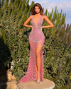 Chic & Holland Dresses Plunge Mermaid Crystal Gown - Candy Pink - #AZ57