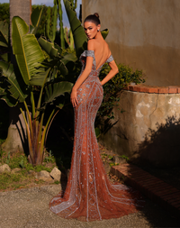 Bardot Sleeve Bustier Gown - Fawn