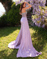 Sleeveless Bustier Crystal Gown - Pastel Lilac